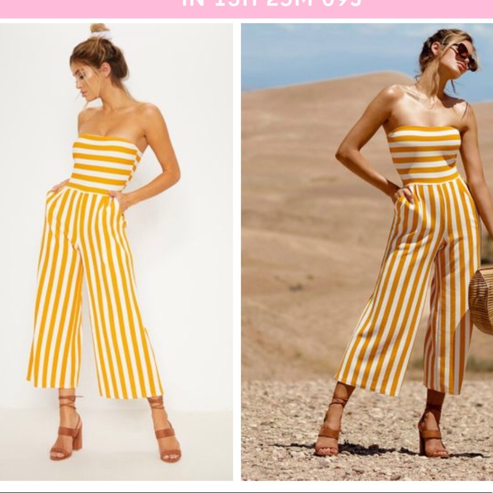 Mustard Contrast Stripe Bandeau culotte Jumpsuit